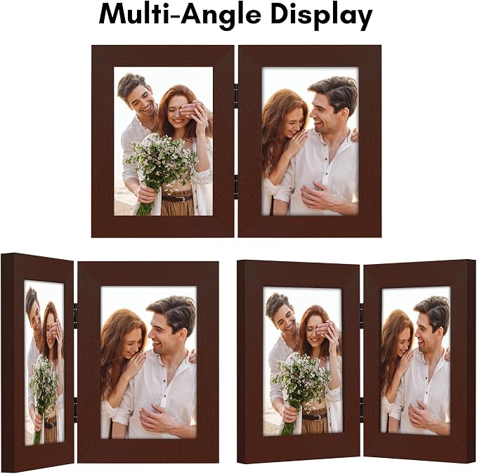 Americanflat Hinged 4x6 Picture Frame with Shatter-Resistant Glass - Double Picture Frames Display Two 4x6 Photos - Signature Collection - Photo Frame for Tabletop Display - Mahogany