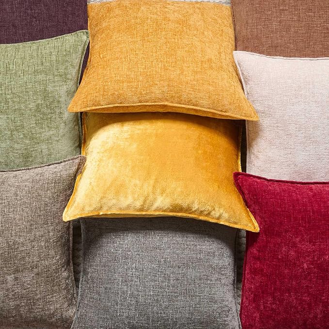 JUSPURBET 24x24 Chenille Decorative Throw Pillow Covers Set of 2,Gold | Cozy Soft Cushion Covers Case with Hidden Zipper for Couch Sofa Bed Home Decor Living Room