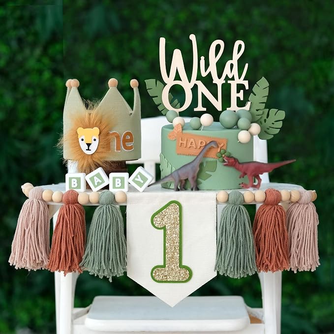 Wild One Birthday Decorations 1st Birthday Crown One Banner for High Chair