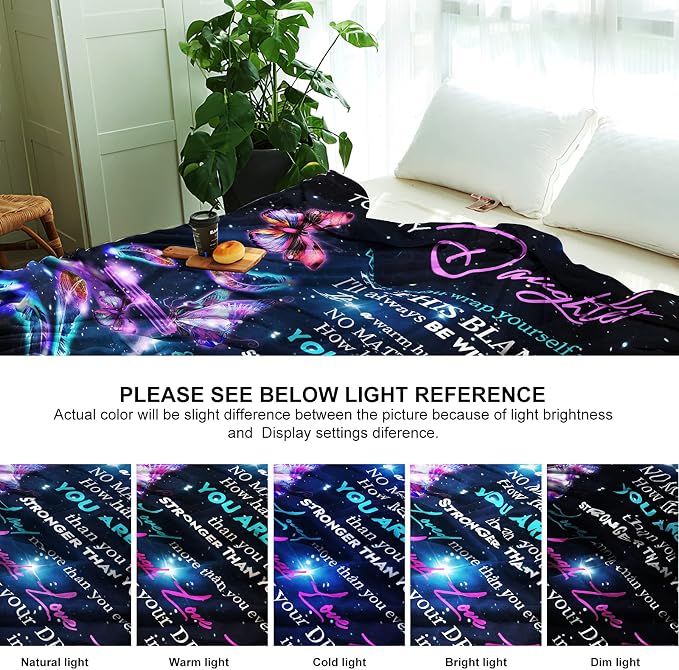 Givetoyou Gift for My Daughter Blanket from Mom as Birthday Present I Love You Letter to Her, Ultra-Soft Flannel Fleece Light Weight Bed Throw (80x60'', Daughter Gift1)