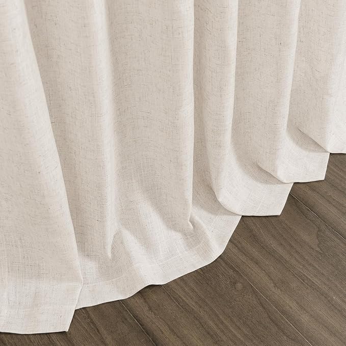Beige Linen Curtains 90 Inches Long for Living Room Back Tab and Rod Pocket Semi Sheer Privacy Curtains Farmhouse Linen Cotton Textured Curtain for Bedroom 70x90,2 Panel