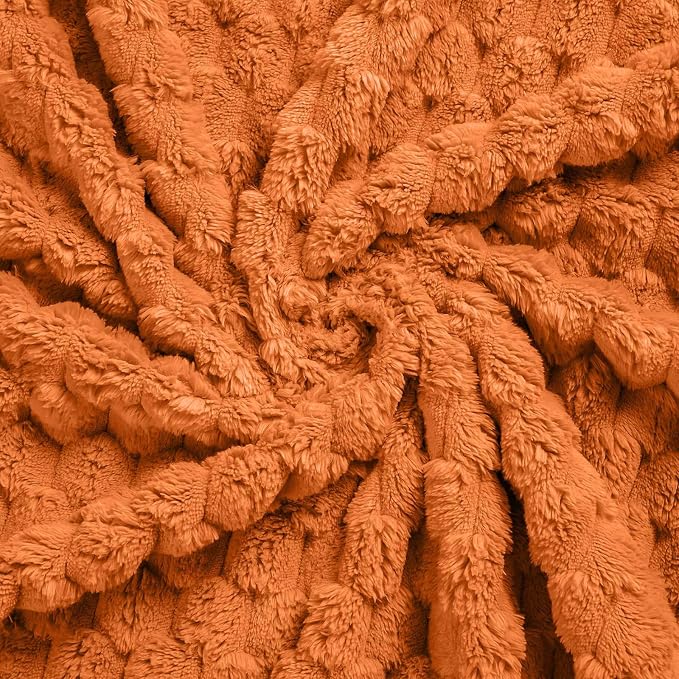 Excervent Hexagon Jacquard Throw Blanket for Bed, 60x80 Inch, Burnt Orange | Big Decorative Fuzzy Flannel Fleece Throw Blanket for Sofa Bed Couch, Super Soft Cozy, Suitable for All Seasons