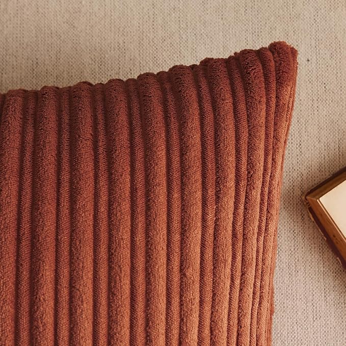Kevin Textile Striped Corduroy 20”x20” Pillow Covers 2 Pack, Rust