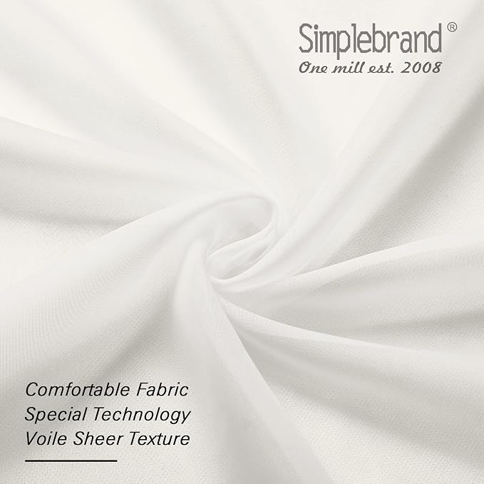 Simplebrand Ivory Sheer Kitchen Curtains (2 Panels, 42 x 36 Inch, Rod Pocket) - 100% Polyester Light Filtering Drapes for Bathroom, Living Room, Bedroom Decoration