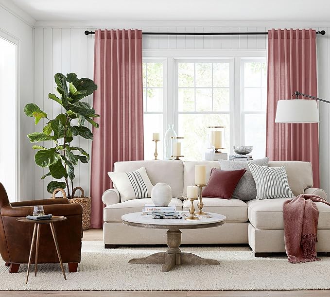Jowels Canyon Rose Linen Curtains 84 Inch Long 2 Panels for Living Room | Pink Light Filtering Sheer Curtain, Back Tab Pocket Pleated Look, Boho Farmhouse Textured Privacy Drapes for Bedroom Window