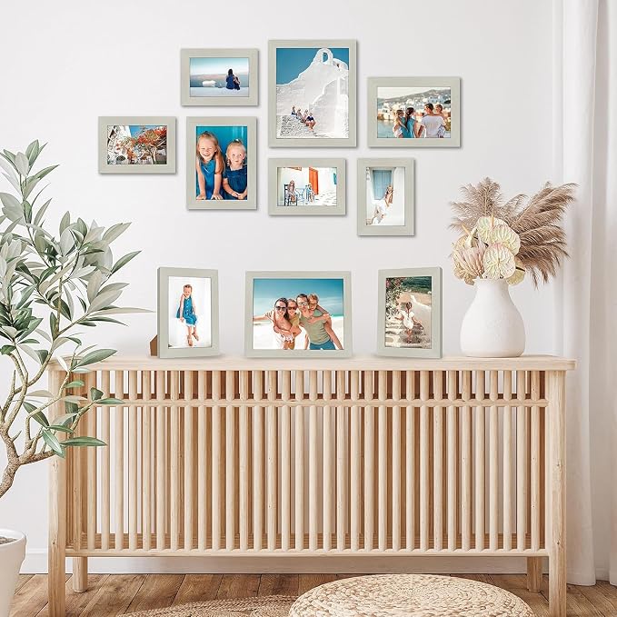 Americanflat Set of 10 Picture Frames with Shatter-Resistant Glass - Gallery Wall Frame Set with Two 8x10, Four 5x7 and Four 4x6 Frames - Signature Collection - Light Wood | Includes two 8x10, four 5x7 and four 4x6, shatter-resistant glass, hanging har...