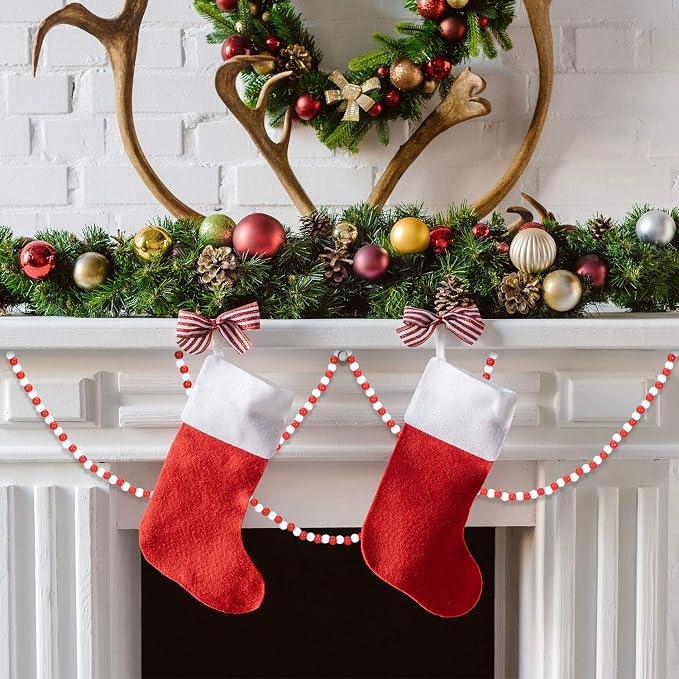 Hicarer 16 Feet Christmas Wood Bead Garland Candy Cane,Mixed Red and White