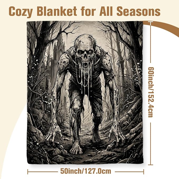 Aimego Scary Zombie Blanket, for Horror Fans, 50"x60" | Ultra-Soft Flannel Fleece Throw, All Seasons Cozy Leightweight Blanket for Sofa Bed Chair, Birthday Back to school Present