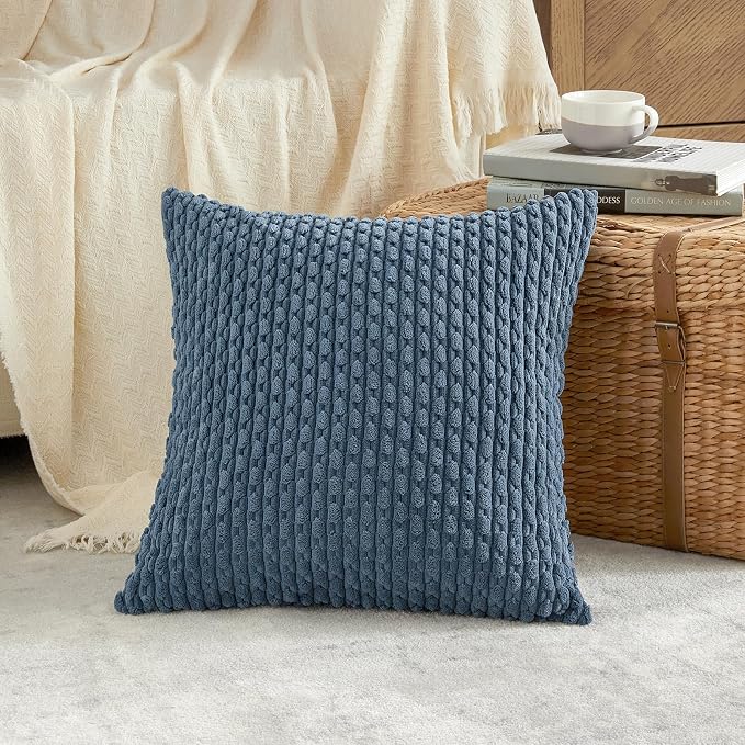 Fancy Homi 2 Packs Dusty Blue Decorative Throw Pillow Covers 26x26 Inch for Couch Bed Sofa, Modern Farmhouse Boho Home Decor, Soft Cute Plush Corduroy Cushion Case 66x66 CM