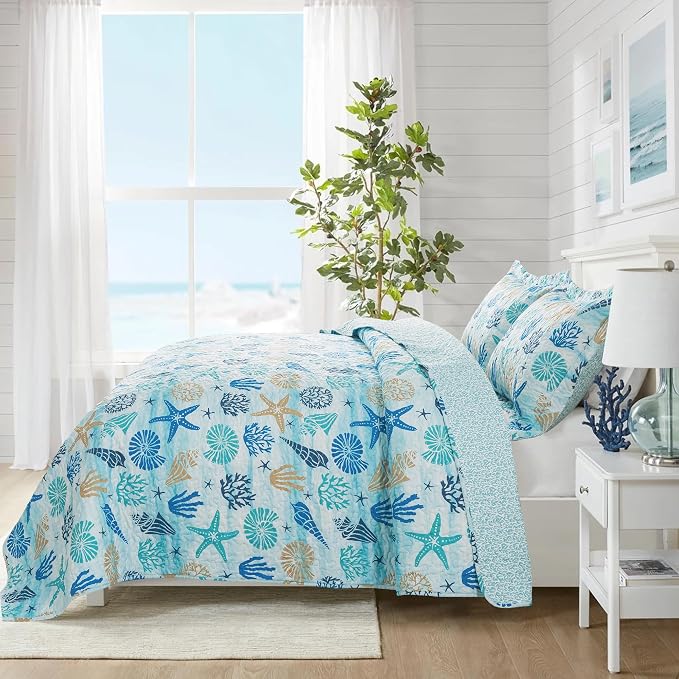 NEWLAKE Quilt Bedspread Sets - West Coastal Pattern Reversible Coverlet Set, King Size