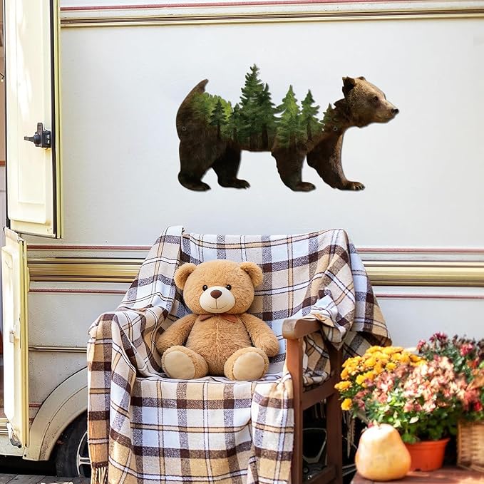Resama Metal Wall Art Forest Modern Pine Tree Animal Bear Rustic Art Decor | Wilderness Decoration Mountain Ornaments for Living Room Bedroom Indoor and Outdoor Supplies(Colorful)