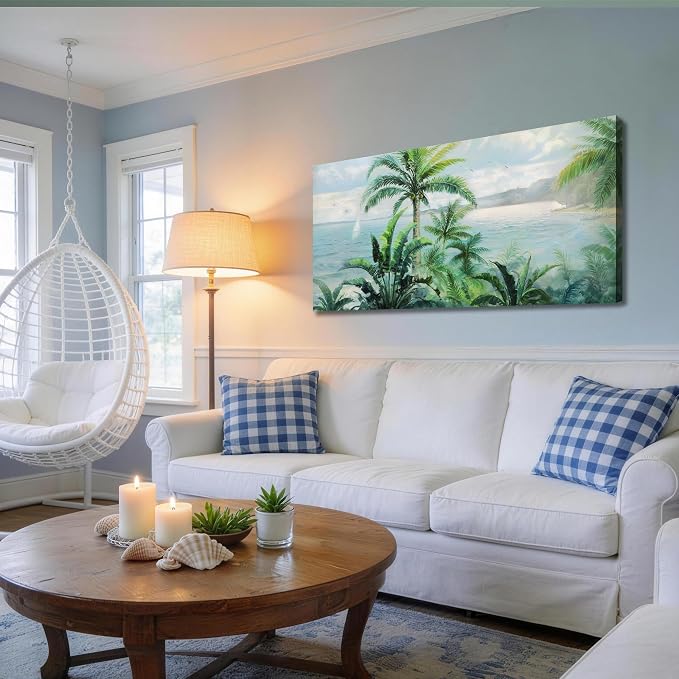 Anolyfi Palm Tree Green Tropical Canvas Wall Art for Living Room 48"x24" | Hand-painted Textured, HD Print, Waterproof Canvas, Easy to Hang, Durable and Colorfast, Suitable for Bedroom Home Decor