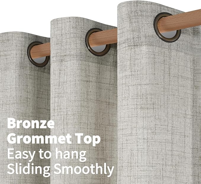 YoungsTex Dark Grey Linen Semi Sheer Curtains 45 Inch Length 2 Panels | Textured Short Drapes Light Filtering with Bronze Grommet for Bathroom Living Room Window, 42 X 45 Inch