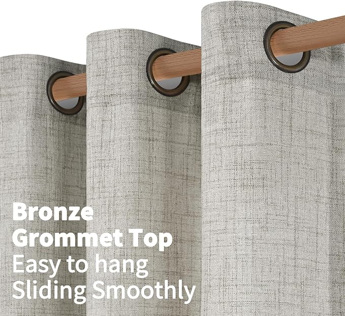 YoungsTex Extra Long Linen Curtains 95 Inch 2 Panels for Living Room | Dark Grey Semi Sheer Drapes Privacy Light Filtering with Bronze Grommet for Bedroom Dining, 52 X 95 Inch