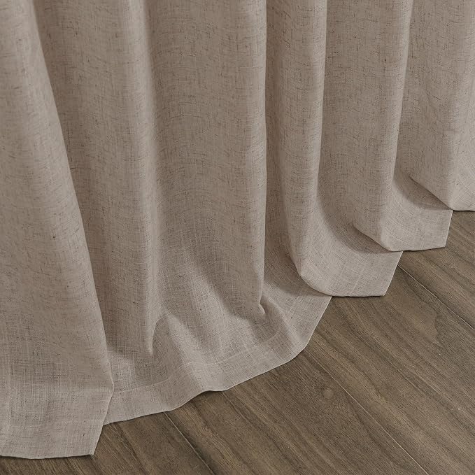 Ecru Linen Curtains for Living Room 105 Inches Long Light Filtering Semi Sheer Curtain Back Tab Rustic Farmhouse Decor Burlap Elegant Soft Luxury Boho Drapes for Bedroom Dinner Room 52x105, 2 Panels