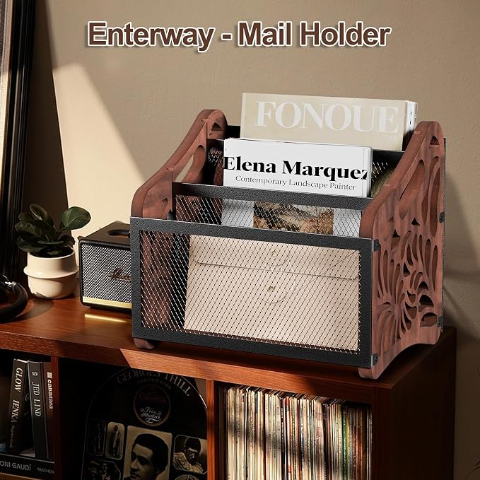 Wood Magazine Holder, 3-Compartment Magazine Rack Floor | Magazines File Holder Organizer,Rustic Magazines Storage Basket for Books,Newspapers,Mails,Files