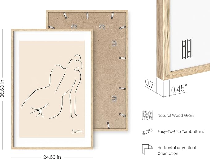 HAUS AND HUES Picasso Line Drawing Poster - Pablo Picasso Abstract Woman Wall Art, Woman Silhouette Minimalist Line Art. Female Figure Wall Print (Beige Frame, 24x36)