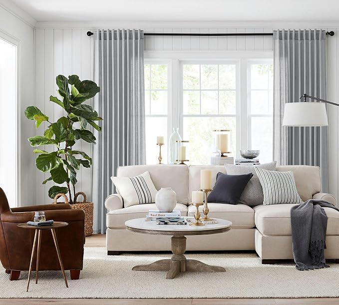 Jowels Grey Linen Curtains 84 Inch Long 2 Panels for Living Room | Gray Light Filtering Sheer Curtain, Back Tab Pocket Pleated Look, Boho Farmhouse Textured Privacy Drapes for Bedroom Window