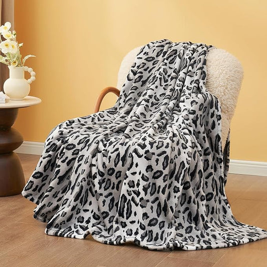 Cozy Bliss Leopard Print Fuzzy Throw Blanket for Couch & Bed, Thick Soft Warm Fleece Blankets for Room Decor, for Girls Kids Women Men, Snow Leopard, Grey 40"*50"