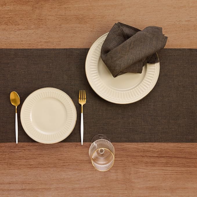Solino Home 100% Pure Linen Table Runner Brown Woven, Athena 14 x 72 in | a graceful centrepiece for dining and gatherings, European flax fibres, mellows with every wash, soft, OEKO-TEX Certified
