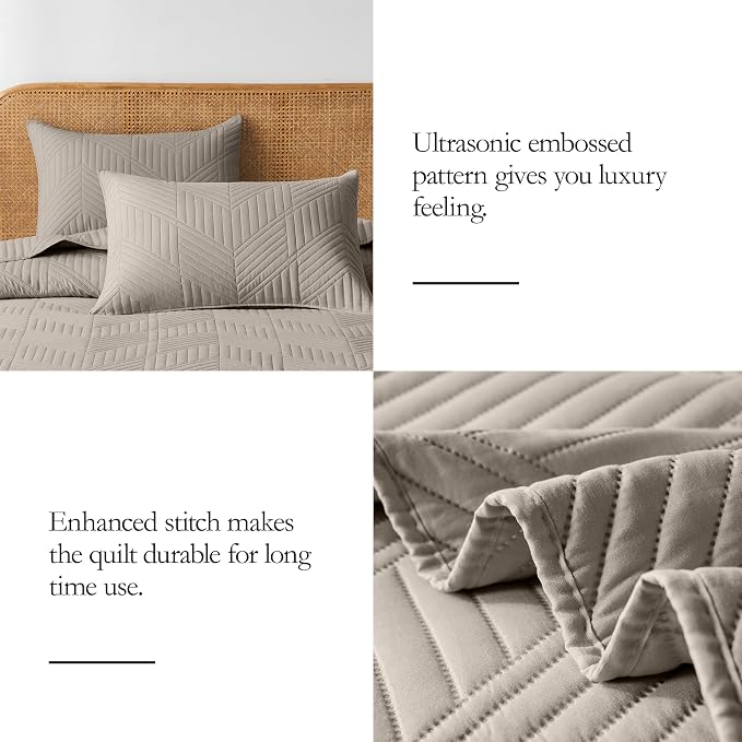 Davulos Twin Quilt Set,Taupe Lightweight Reversible Bedspread for All Seasons,Soft Modern Microfiber Geometric Coverlet for Dorm Room or Guest Bedroom(1 Quilt,1 Pillow Sham)