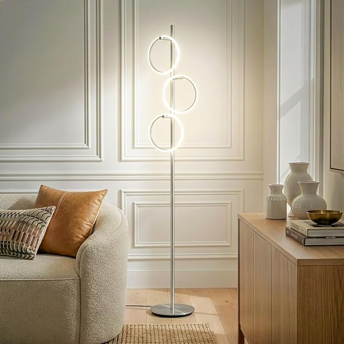 Brightech Saturn LED Tree Floor Lamp - Unique Design Matches Modern and Contemporary Decor - 3 Light Standing Pole Lamp- Tall Light for Living Room, Bedroom, and Office - Silver
