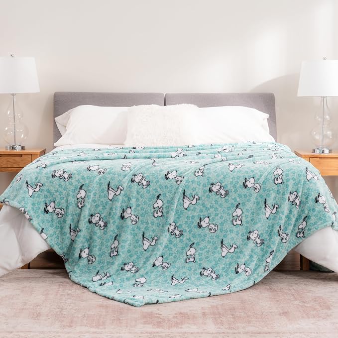 Berkshire Blanket Peanuts® VelvetLoft® Cute Character Snoopy Plush Blanket,Snoopy Springtime Floral Dance Large Blue,King 90 in x 108 in (Official Peanuts® Product)