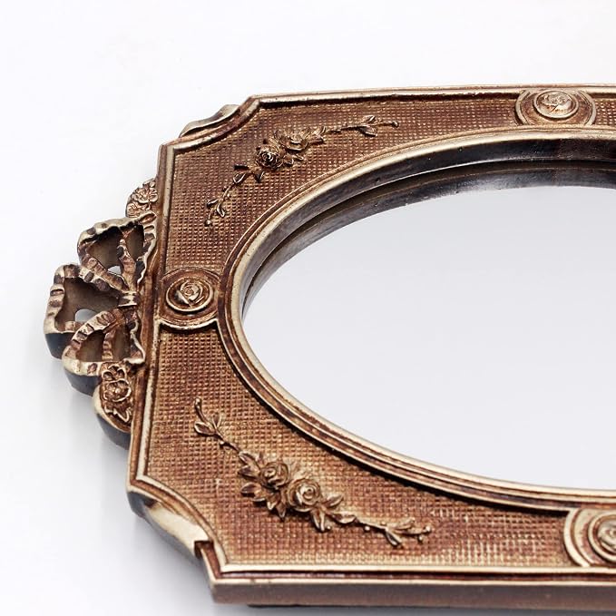 Eaoundm Antique Vintage Hanging Mirror Table Mirror 9.1 x 6.5 inchs Oval | Decorative Wall Mirror Desktop Mirror