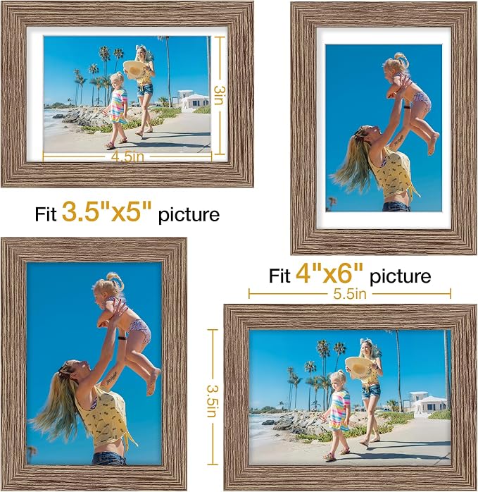 Vittanly 5x7 Picture Frames Set of 9 for Wall Mount or Tabletop, Dark Oak | Display Pictures 4x6 with Mat or 5x7 without Mat, Small Photo Frames, Engineered Wood with Shatter Resistant Plexiglass