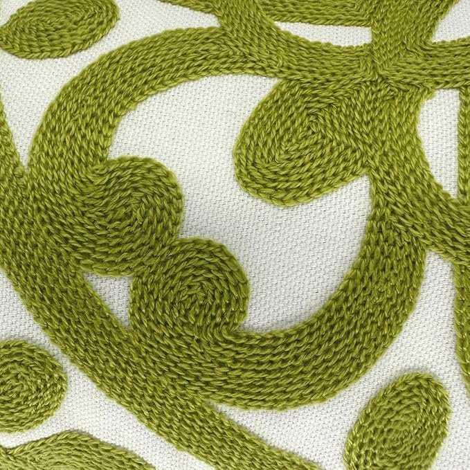 Alysheer Embroidered Lumbar Decorative Throw Pillow Cover 12 x 20 inches, Classic Mandala Chic Pattern Avocado Green Farmhouse Cushion Case for Sofa Couch Bed Living Room(Chartreuse Green)