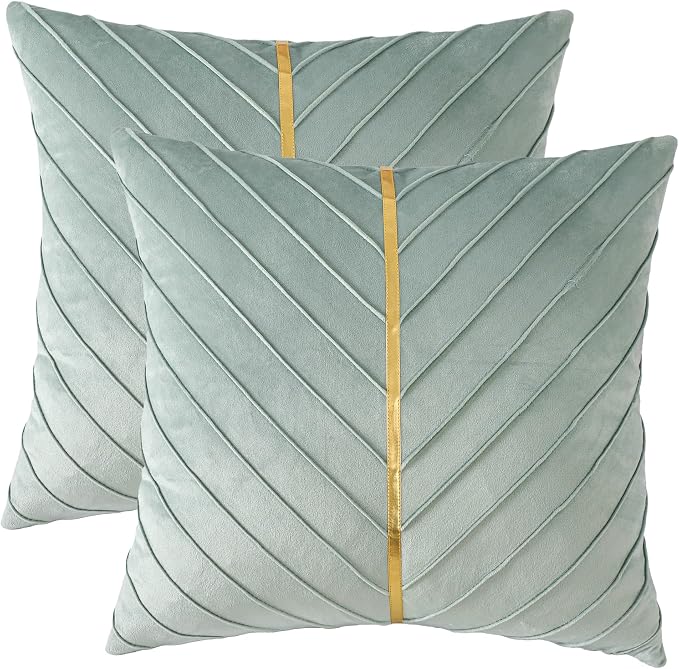 Velvet Throw Pillow Covers 26x26 Pack of 2 Gold Decor Mint Green