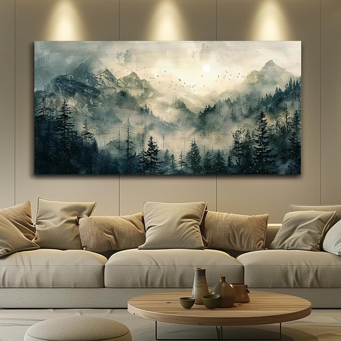 FUHAIHUA Canvas Wall Art For Living Room Large Wall Decor For Office Modern Bedroom Decorations Forest Fog Landscape Pictures Farmhouse Painting Artwork Wall Mural Aesthetic Home Decor 30x60 In
