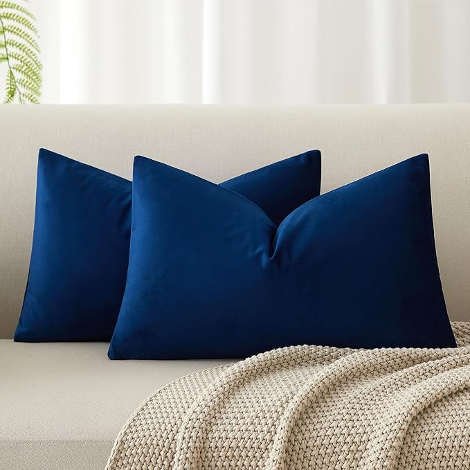 JUSPURBET 14x24 Velvet Decorative Throw Pillow Covers Set of 2,Navy Blue