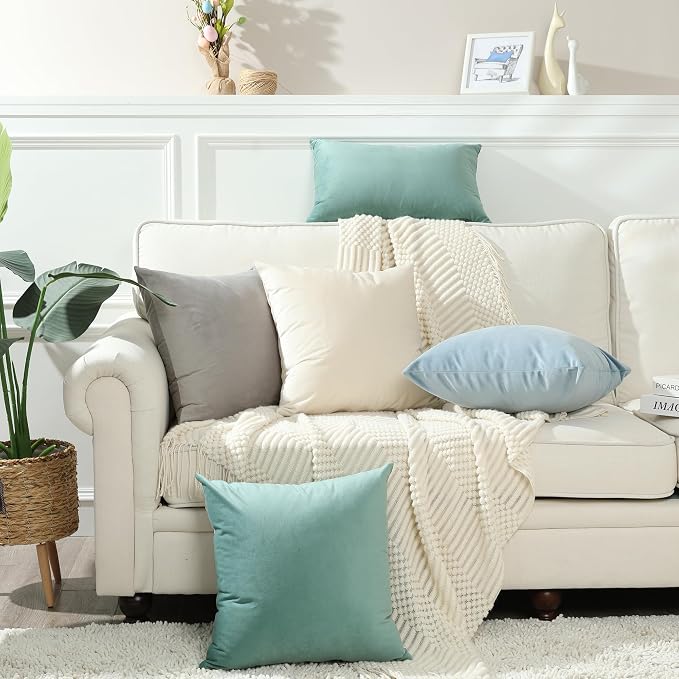Stellhome Pack of 2, Velvet Pillow Covers Square Big Decorative Cushion Covers for Spring Sofa Bedroom Bench, 24x24 Inch/60x60 cm, Sage Green