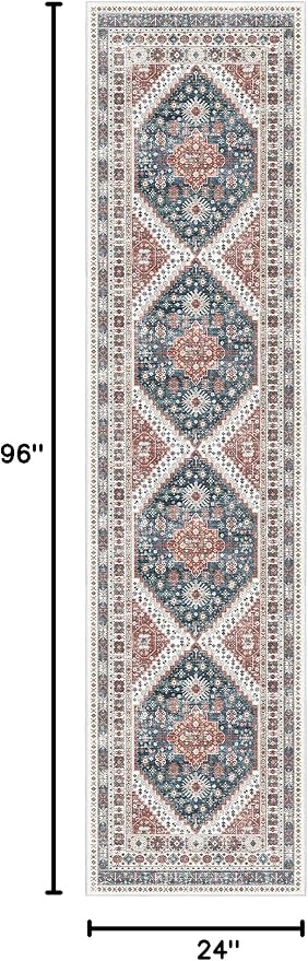 Madane Hallway Runner Rug 2x8 Washable Kitchen Rugs Non-Slip, Navy Blue | Vintage Machine Washable Low-Pile Floor Carpet 8ft, Soft Ultra-Thin Throw Entry Foyer Mat for Entrance Laundry Living Room