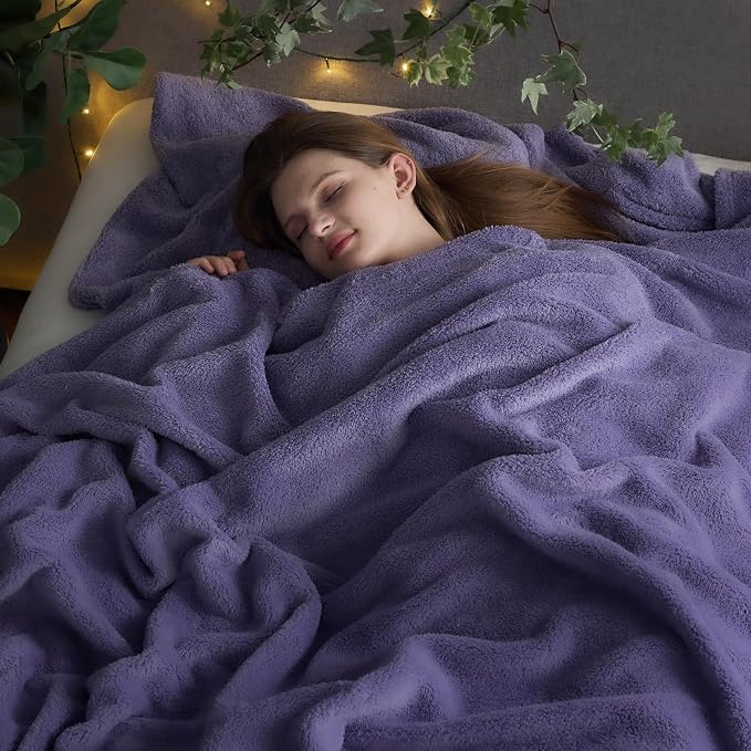 NEWCOSPLAY Knitted Throw Blanket for Couch Sofa Bed, Lavender, 90"x110" | Super Soft Plush, Fuzzy Fluffy Microfiber, Lightweight Cozy Blanket for Room Decor, All Season Use