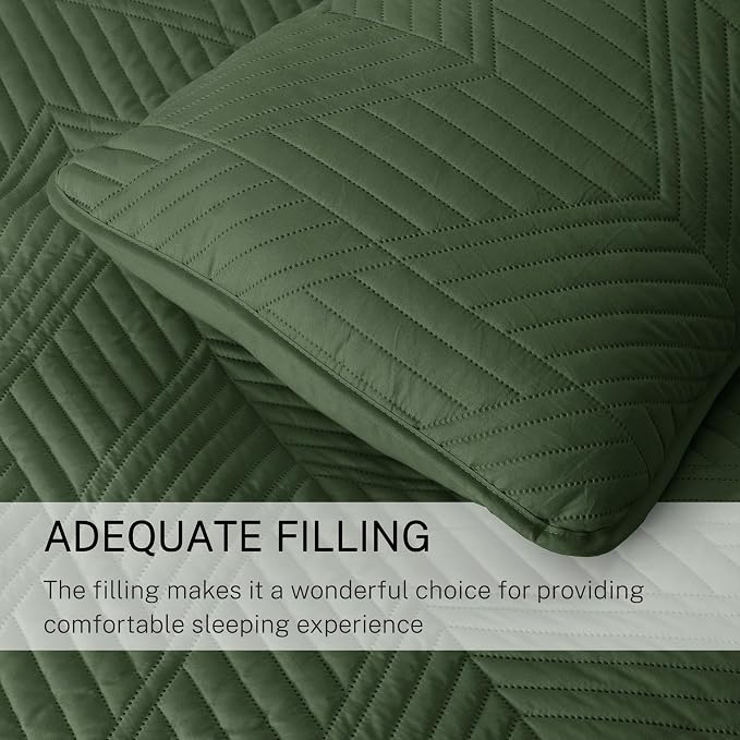 Exclusivo Mezcla Ultrasonic Twin Quilt Bedding Set, Olive Green | Lightweight Bedspreads, Soft Microfiber, Modern Geometric Coverlet, All Season Bed Cover, 1 Quilt and 1 Pillow Sham