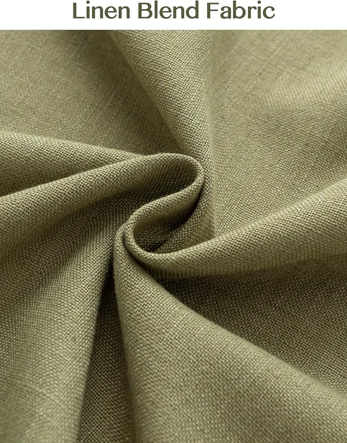 Liz Pinch Pleated Linen Curtains Light Filtering Curtains for Living Room, Farmhouse Window Curtains for Bedroom, Modern Drapes with Hooks and Rings, 108 Inches Long, Olive Green, 2 Panels Set