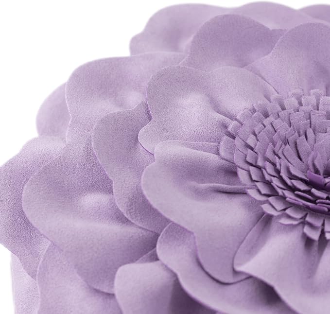 JWH 3D Flower Throw Pillow Cover Decorative Floral Shaped Cushion Round Pillowcase for Bedroom Bed Couch Living Room 14 Inch Light Purple