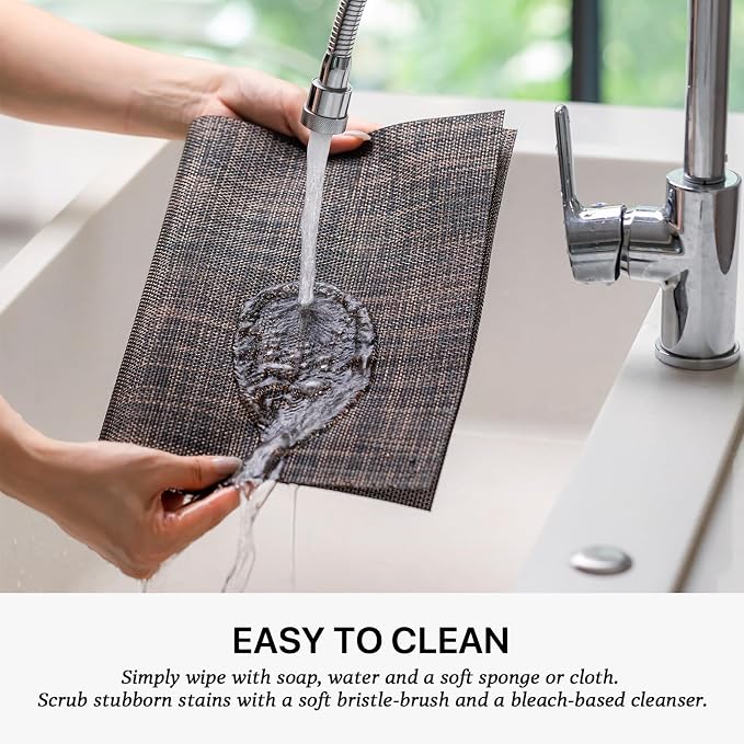LEXMORE Placemats Set of 8 Vinyl/Plastic Woven Place Mats for Kitchen Table Indoor/Outdoor Washable Placemat Wipeable Dining Table Mats(Black/Brown)