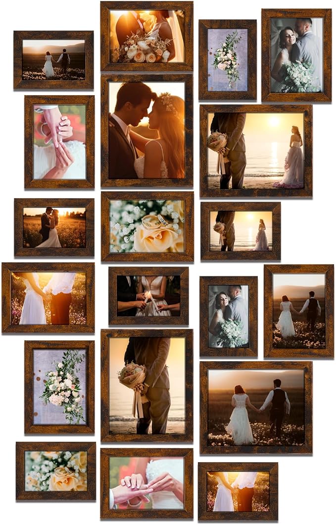 20 Pcs Gallery Wall Frames Set Rustic Picture Frames Collage Assorted Photo Wall Decor Pack for Hanging or Tabletop Display Multi Sizes with 8 x 10, 5 x 7, 4 x 6 (Brown)