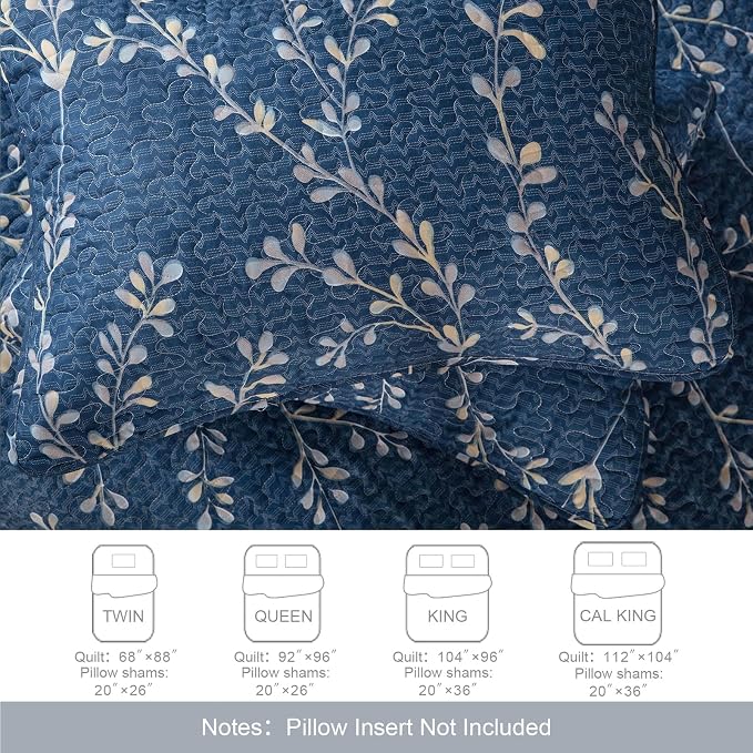 Exclusivo Mezcla Reversible Boho Quilt King Size Navy | Lightweight Soft Bedspreads, All Season Flowers Coverlet Bedding Set, Printed Floral Pattern, 1 Quilt and 2 Pillow Shams