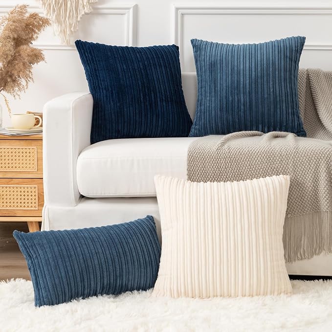 Kevin Textile Striped Corduroy 20”x20” Pillow Covers 2 Pack, Dusty Blue
