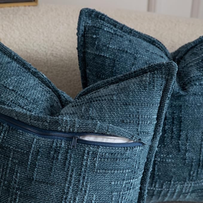 MADIZZ Pack of 2 Chenille Throw Pillow Covers 20x20 Inch Blue Soft Neutral Decorative Throw Pillows for Couch Sofa Boho Accent Cushion Covers Modern Farmhouse Home Decor for Bedroom Living Room