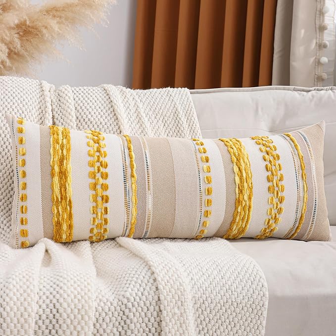Body Throw Pillow Cover 14x36 Long Boho Decor Yellow