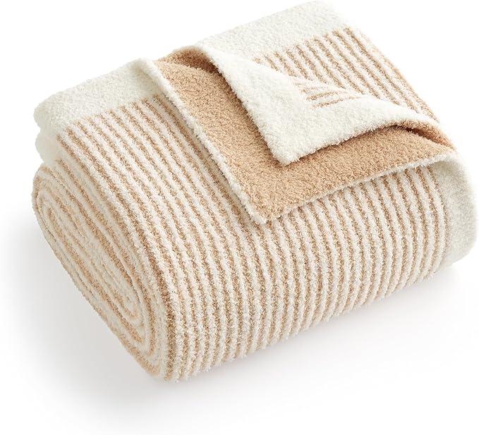 Snuggle Sac Fluffy Bedding Blanket Twin Size, Soft Luxurious Knit Throws, Fuzzy Microfiber Blankets for Couch, Sofa, Bed, Cream Beige, 60x80 inches