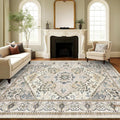 AooHHooA Washable 8x10 Boho Beige Area Rug for Living Room, Soft Stain Resistant Non-Slip Boho Vintage Area Rugs, Large Low Pile Lightweight Area Rugs for Living Room Bedroom Dining Room