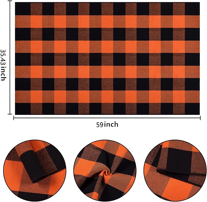 3'x5' Outdoor Rug,Orange and Black Buffalo Plaid Front Porch Rug Farmhouse Cotton Washable Front Door Mat Outdoor for Hallween Mat,Fall,Bedroom,Entryway,Patio