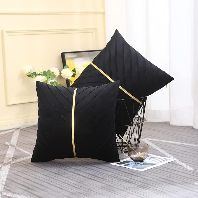 Velvet Throw Pillow Covers 16x16 inch Pack of 2 Gold Decor Black