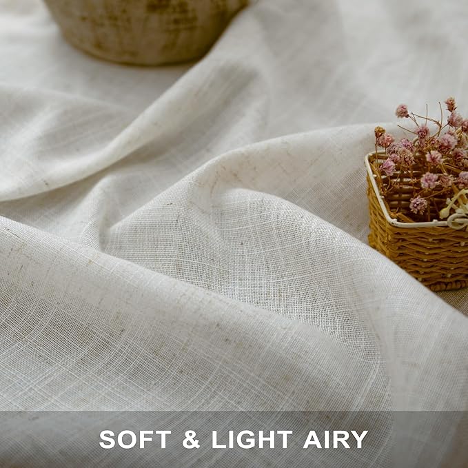 Natural Linen Curtains 108 Inches Long for Living Room 2 Panels Set Loop Pocket Back Tab Draperies Neutral Earth Tone Soft Cotton Textured Semi Sheer Linen Curtains for Large Window Vertical 9 FT Tall